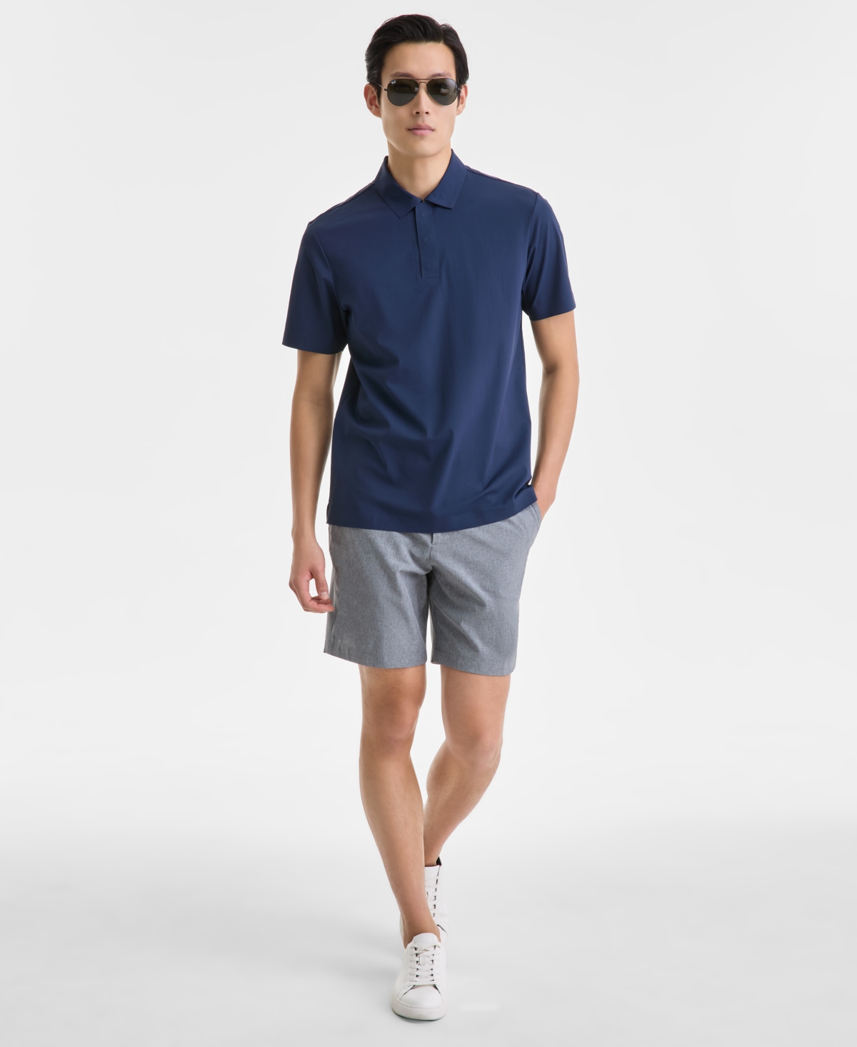 Alfani Men's Laser Cut Short Sleeve Performance Polo Shirt, Exclusively At Macy's In Neo Navy