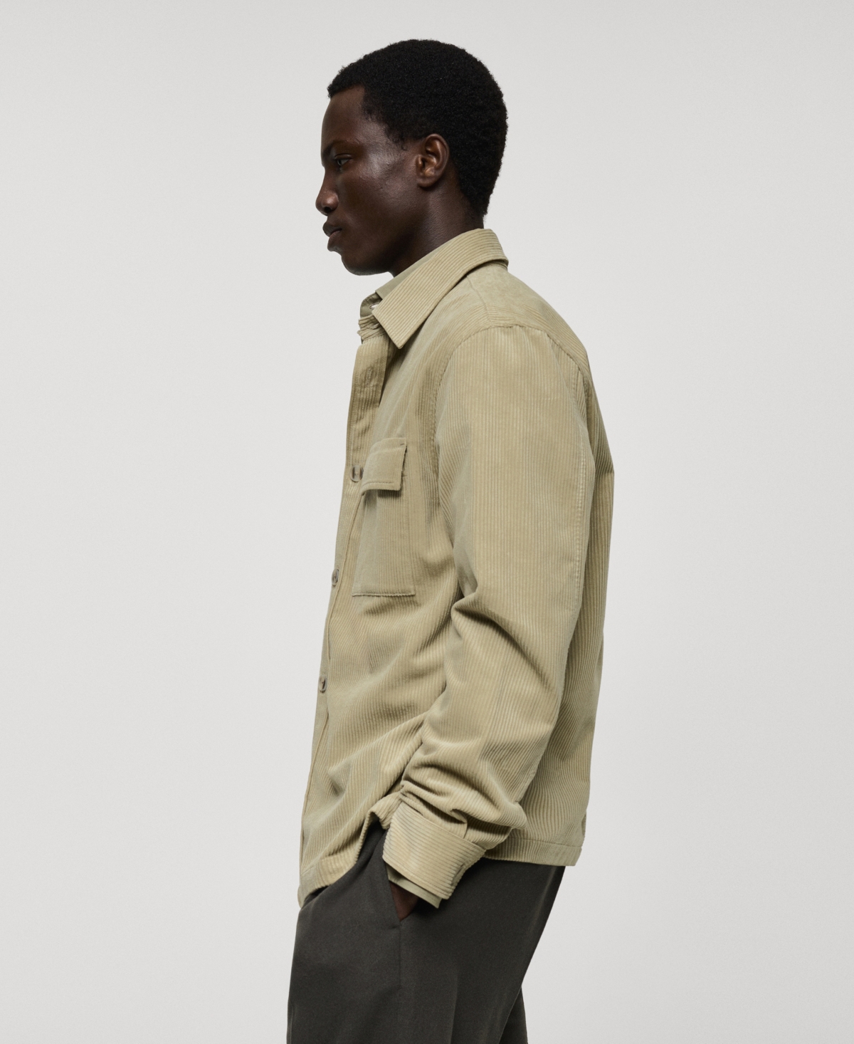 Mango Regular Fit Corduroy Overshirt In Pastel Green