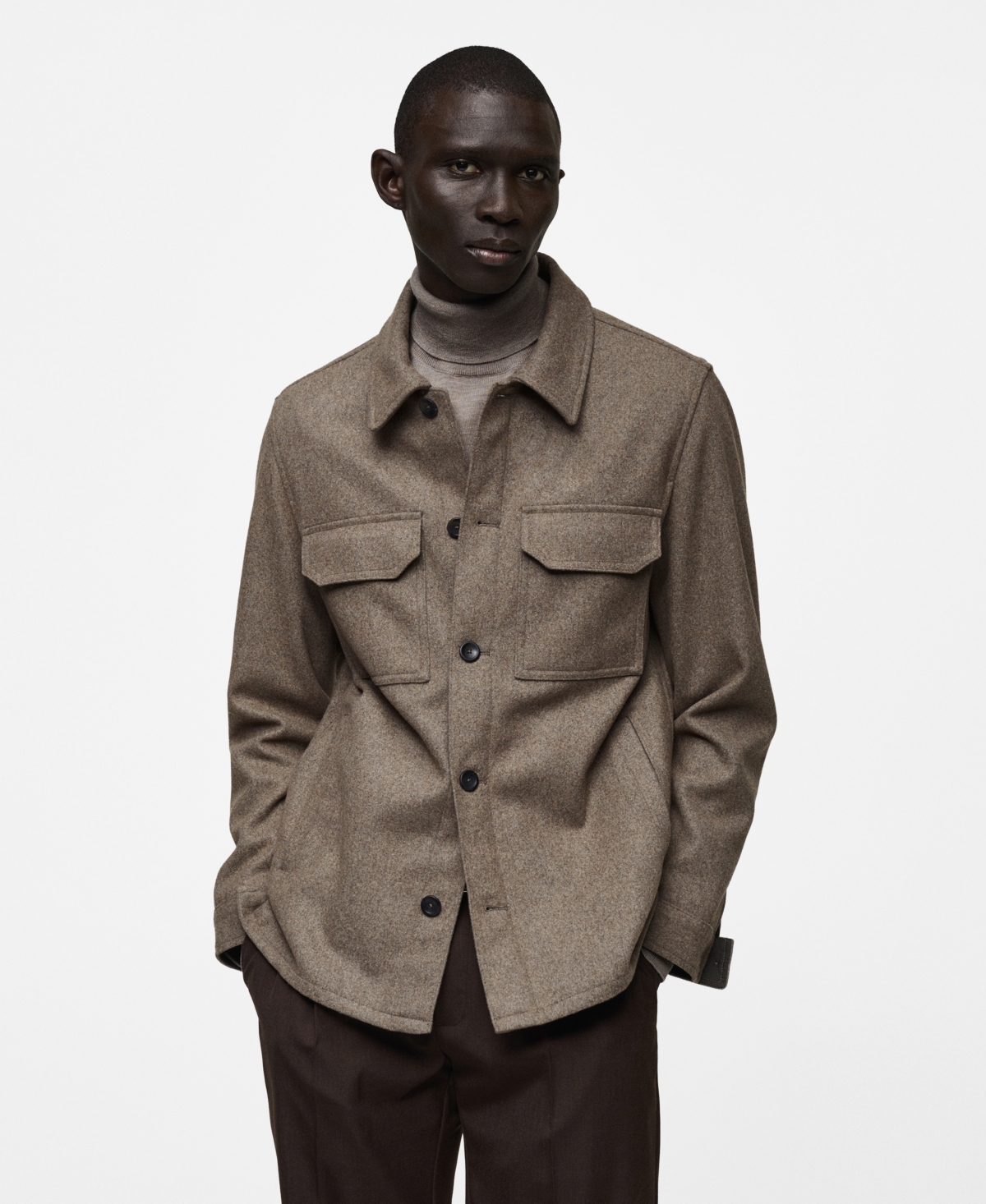 Mango Wool Blend Flannel Overshirt In Medium Brown