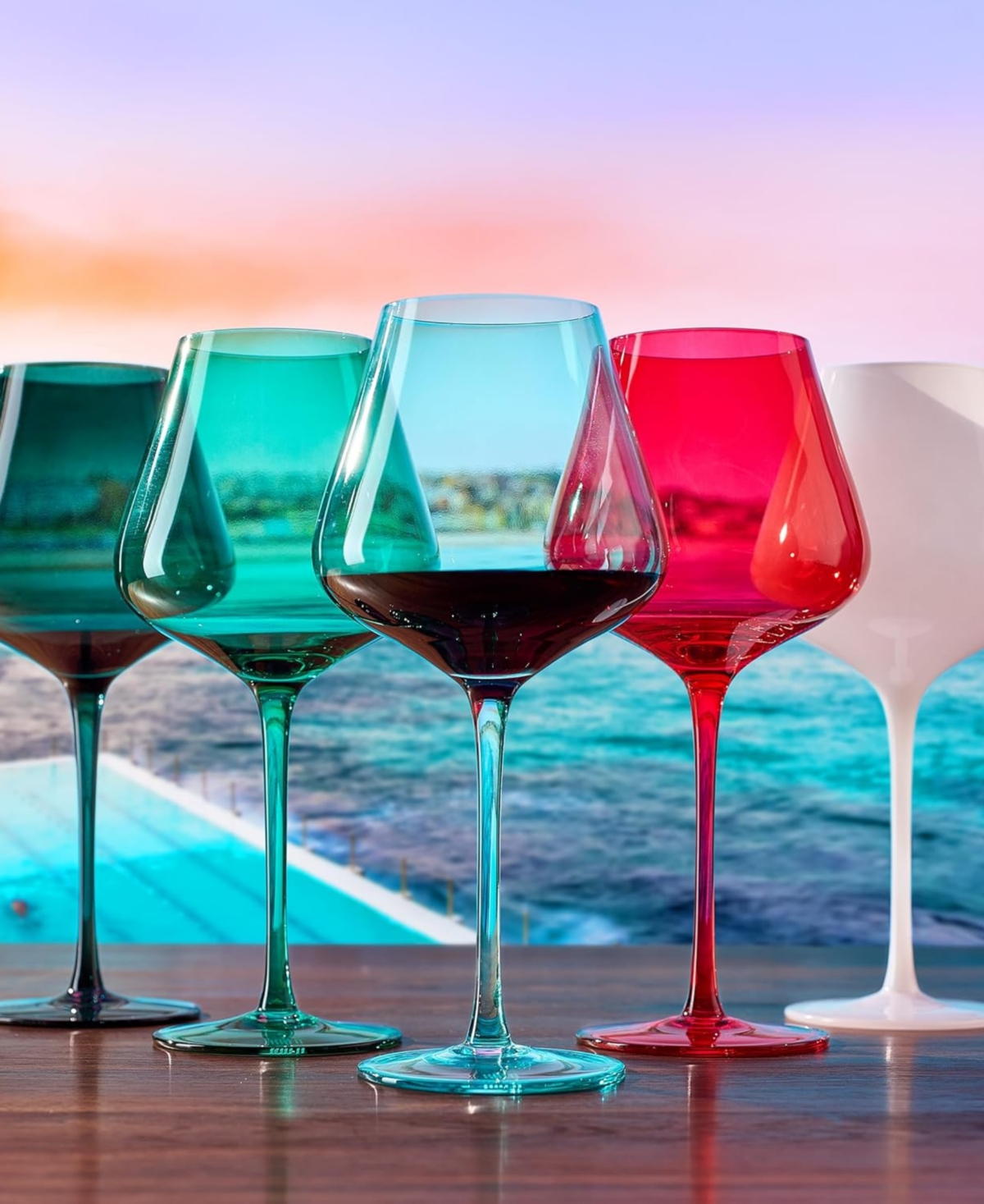 The Wine Savant Colors Of Bondi Beach Sydney Wine Glasses, Set Of 5 In Multicolor