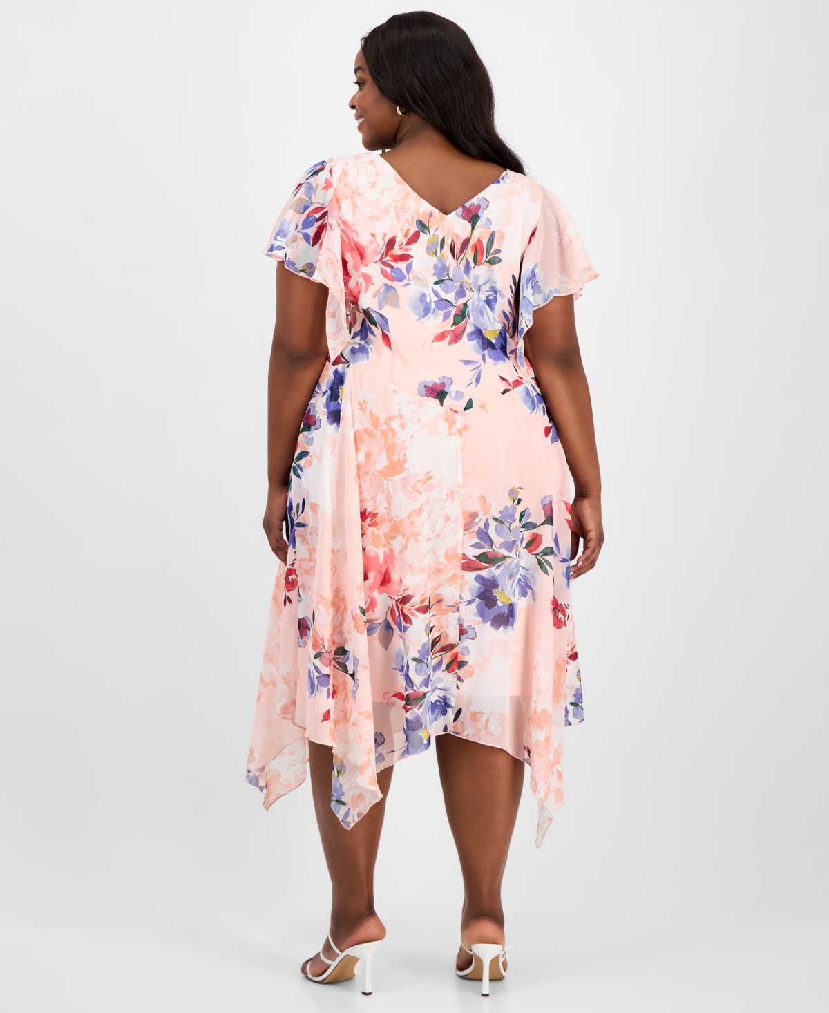 ROBBIE BEE PLUS SIZE PRINTED COWL-NECK FLUTTER-SLEEVE DRESS 