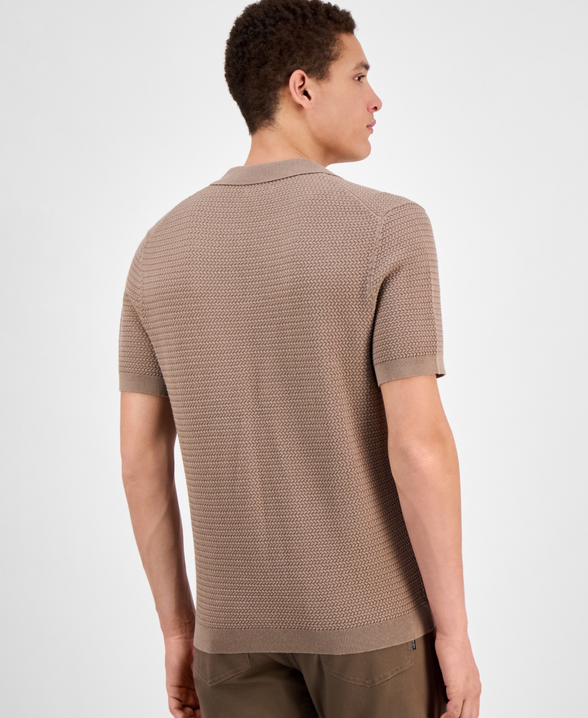 Alfani Men's Textured Polo Shirt, Exclusively At Macy's In Cracked Walnut
