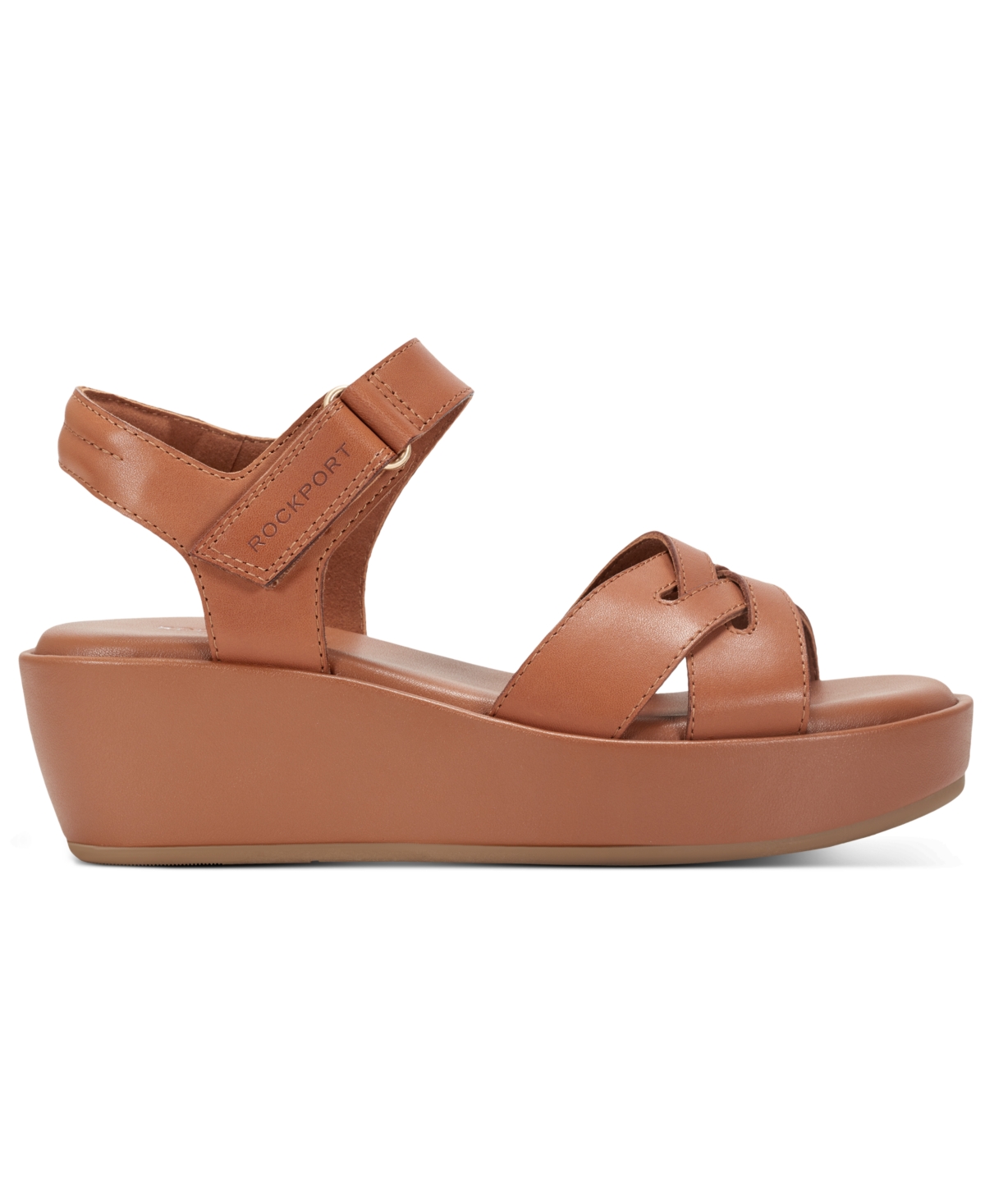 Shop Rockport Women's Amira Strappy Open Toe Casual Wedge Sandals In Medium Natural Leather