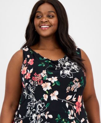 Plus Size Printed Cowl-Neck Midi Dress