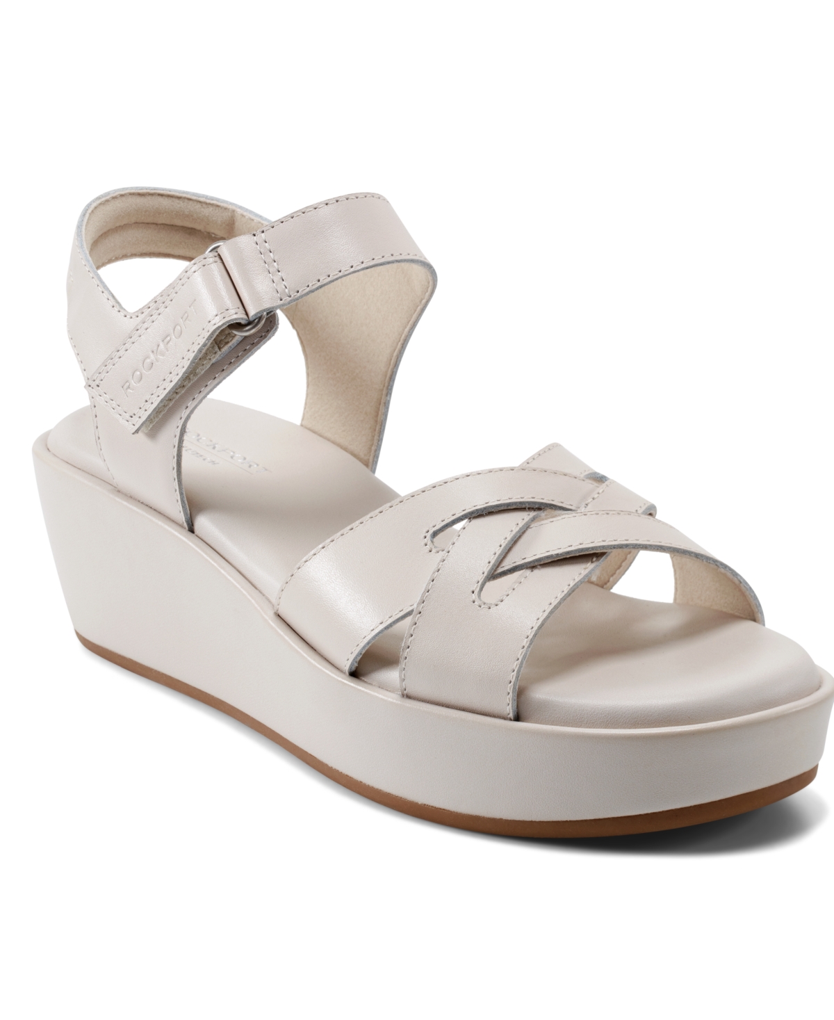 Shop Rockport Women's Amira Strappy Open Toe Casual Wedge Sandals In Ivory Leather