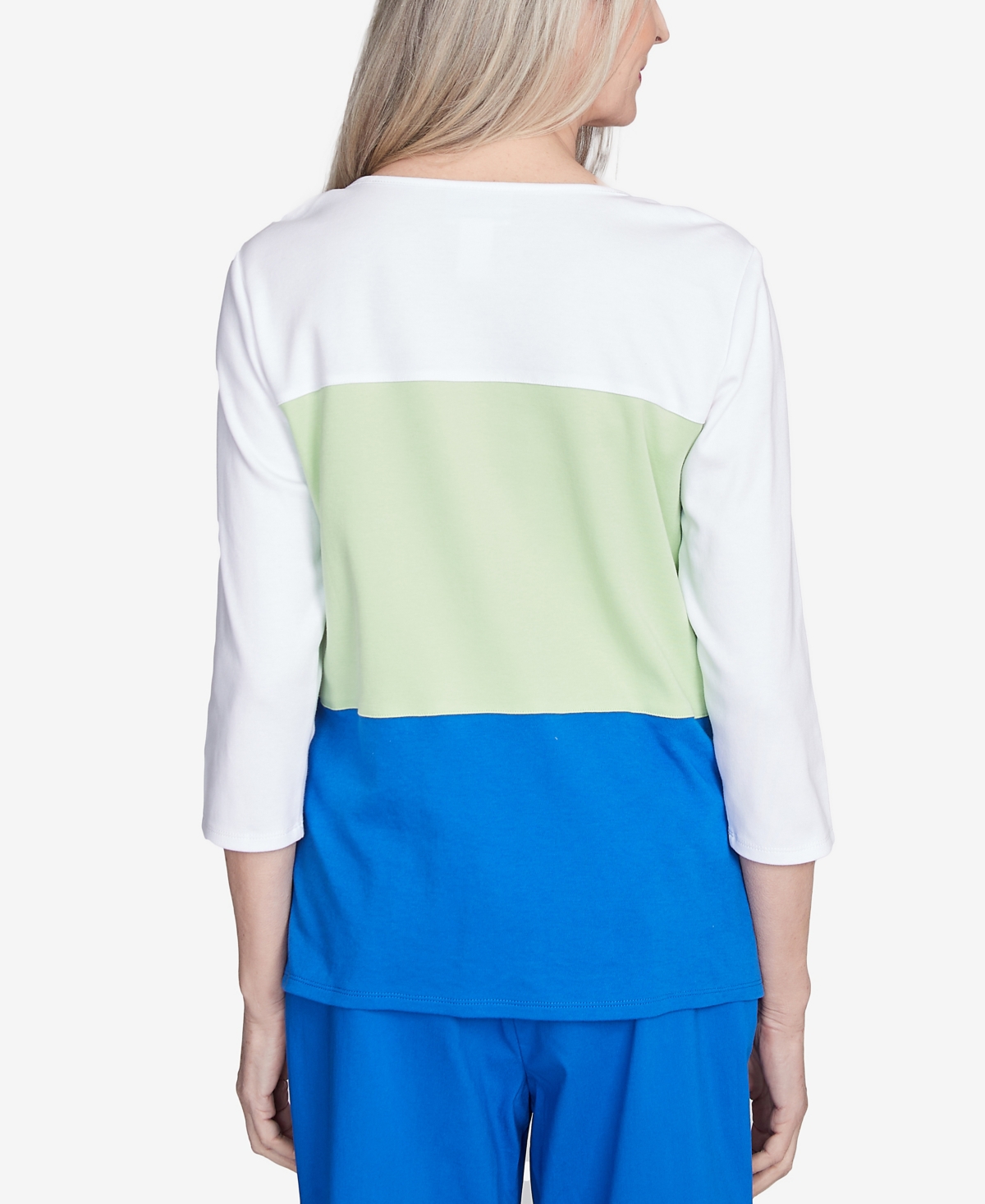 Alfred Dunner Plus Size Parrot Cay Tropical Colorblock Floral Crew Neck Top In Cobalt Multi