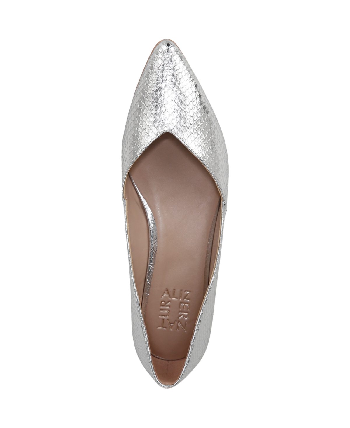 Naturalizer Women's Havana Pointed Toe Ballet Flats In Silver Snake Embossed Leather