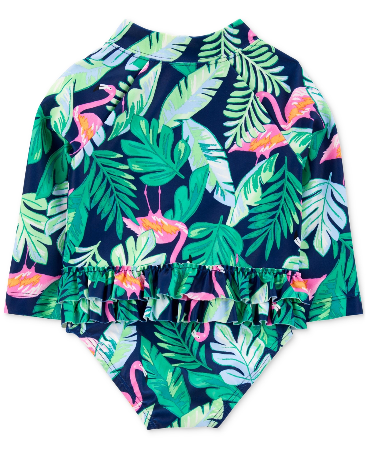 Carter's Baby Girls One-piece Tropical Flamingo Rash Guard Swimsuit In Blue Floral