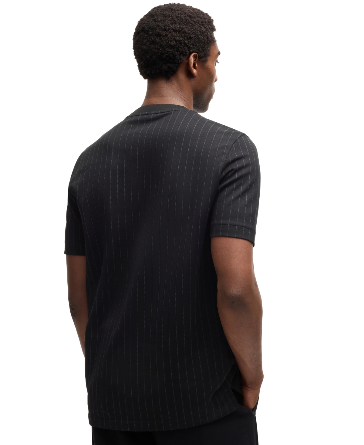 Hugo Boss Boss By  Men's Pinstripe Mercerized Cotton Regular-fit T-shirt In Black