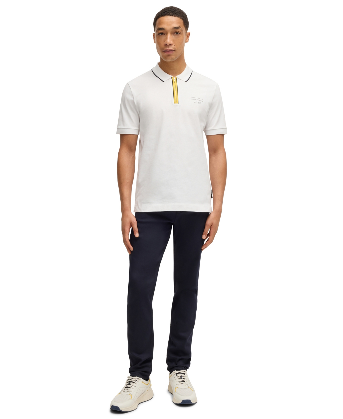 Hugo Boss X Porsche Paras Quarter Zip Polo Shirt In Natural
