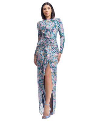 xiomara floral print long sleeve cotton dress Dress the Population Women's Romera Printed Foil Dot Long-Sleeve Gown