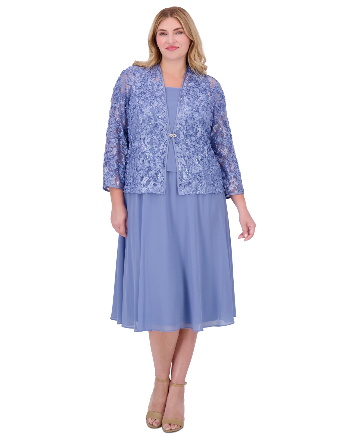 Plus Size 2-Pc. Lace Jacket & Dress Set - Lake