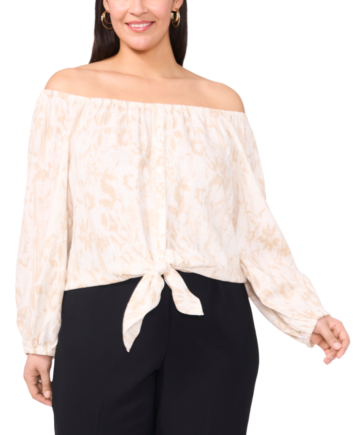 VINCE CAMUTO PLUS SIZE OFF-THE-SHOULDER TIE-HEM BLOUSE 