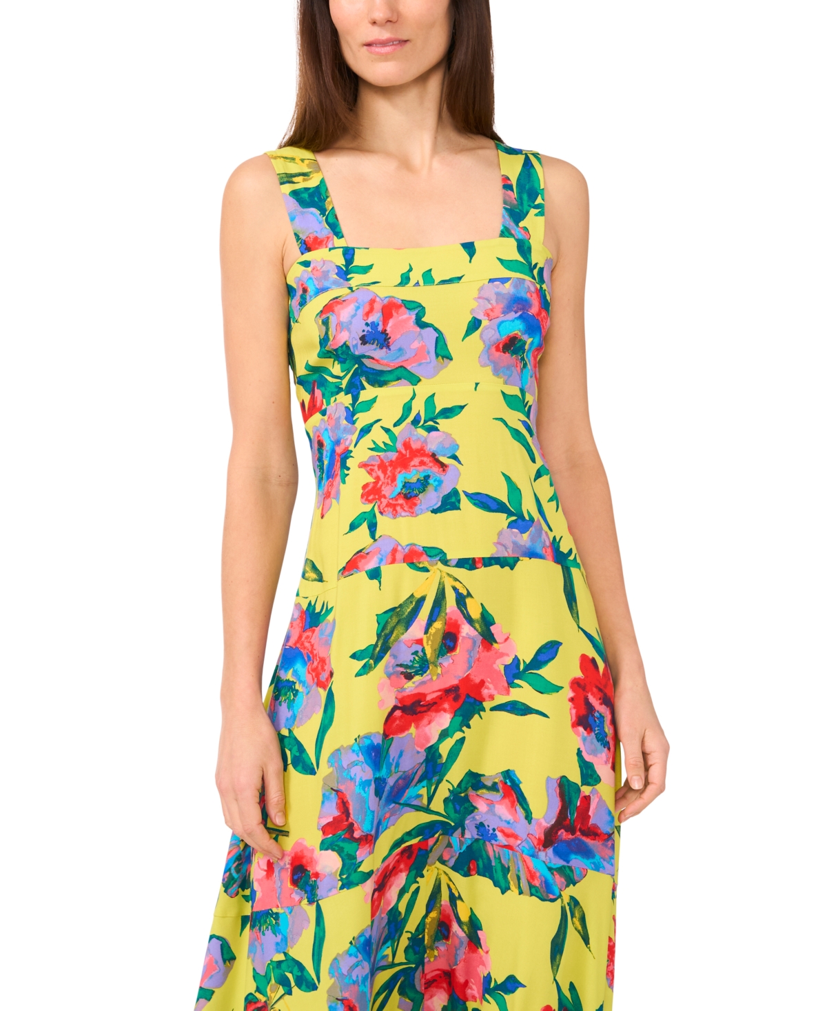 Vince Camuto Floral Tiered Maxi Dress In Cool Lime