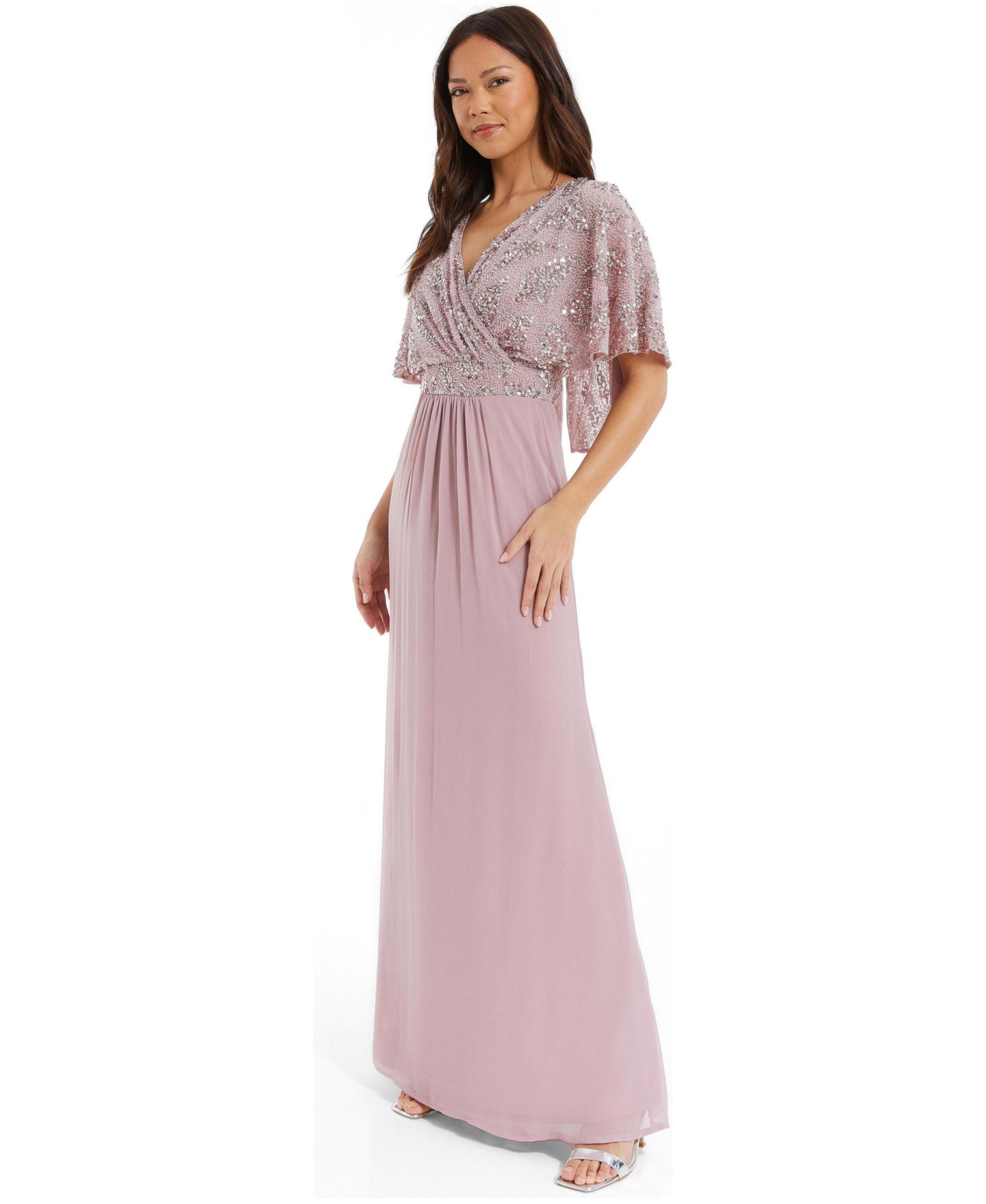 Женское платье QUIZ Sequin Cape Sleeve Maxi, цвет: Розовый — фото 3