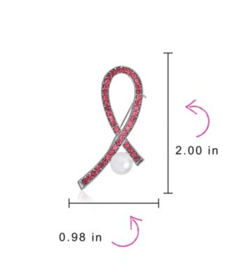 White Pearl Crystal Pave Pink Ribbon Breast Cancer Brooch Pin