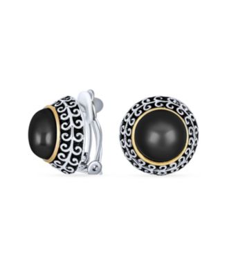 Balinese Button Style Clip-On Earrings in Simulated Pearl or Faux Stones