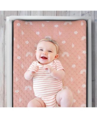 Changing Pad Cover for Baby Girls, Rainbow Floral Plush Minky