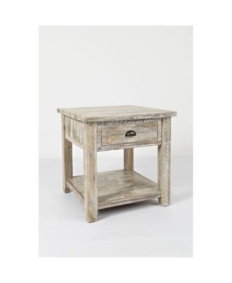 Artisan's Craft Rustic Farmhouse Distressed Solid Wood End Table, Washed Grey