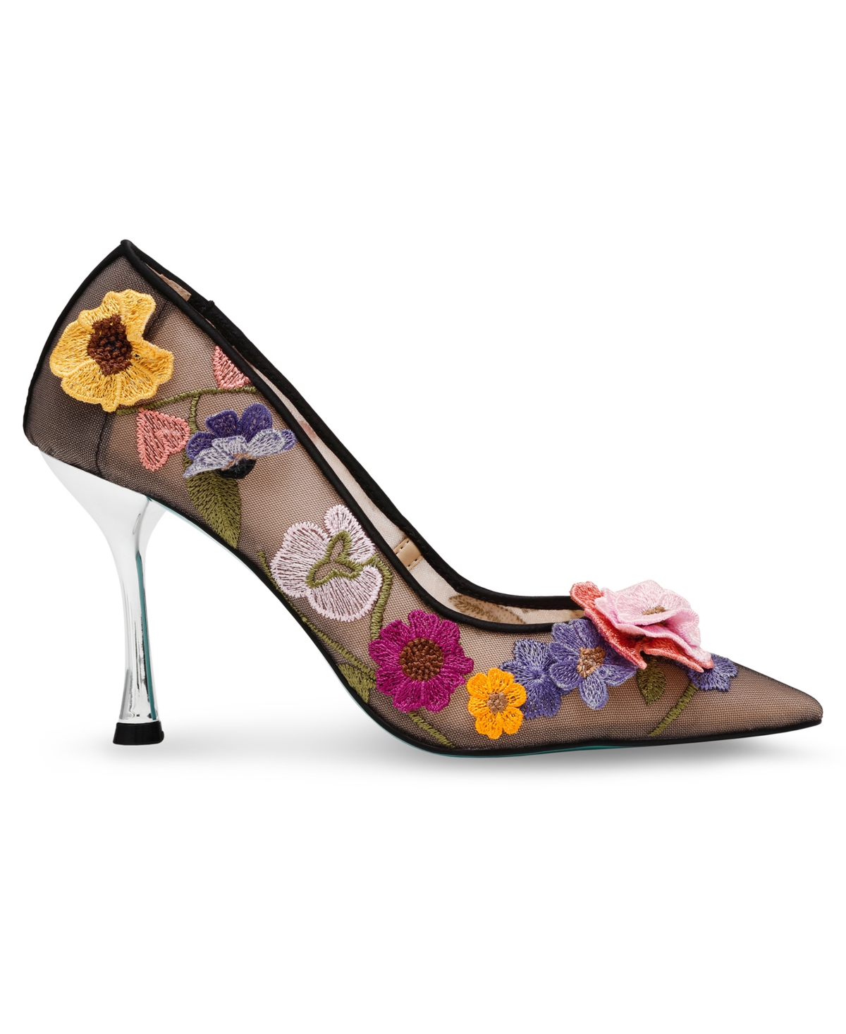 Shop Betsey Johnson Women's Aimey Floral Applique Mesh Pumps In Black Floral