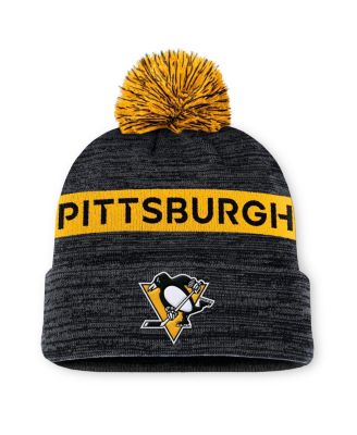 Fanatics - Men's Black/Gold Pittsburgh Penguins Authentic Pro Rink Cuffed Knit Hat with Pom