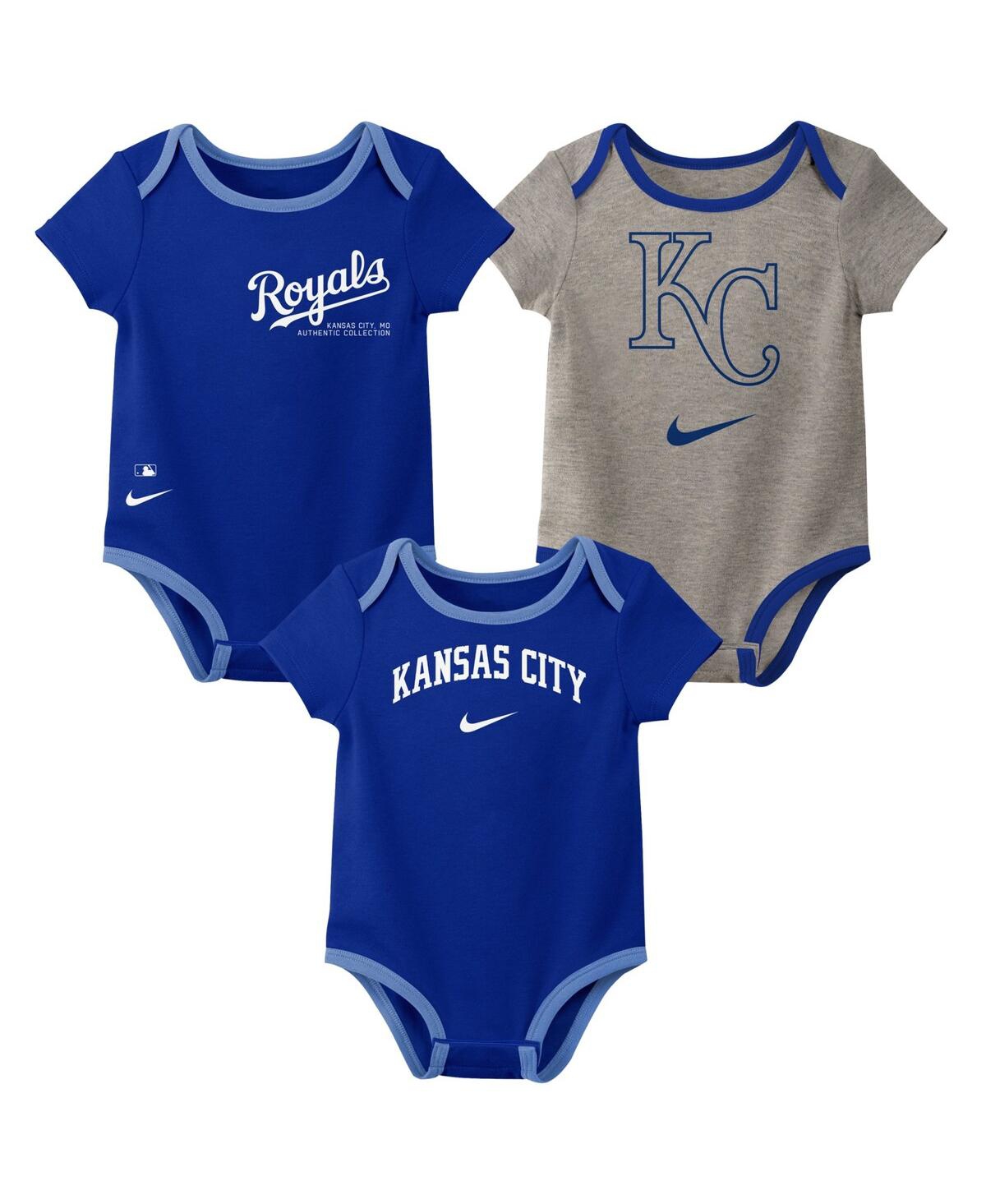 Shop Nike Newborn Infant Kansas City Royals Three-pack Bodysuit Set In Blue