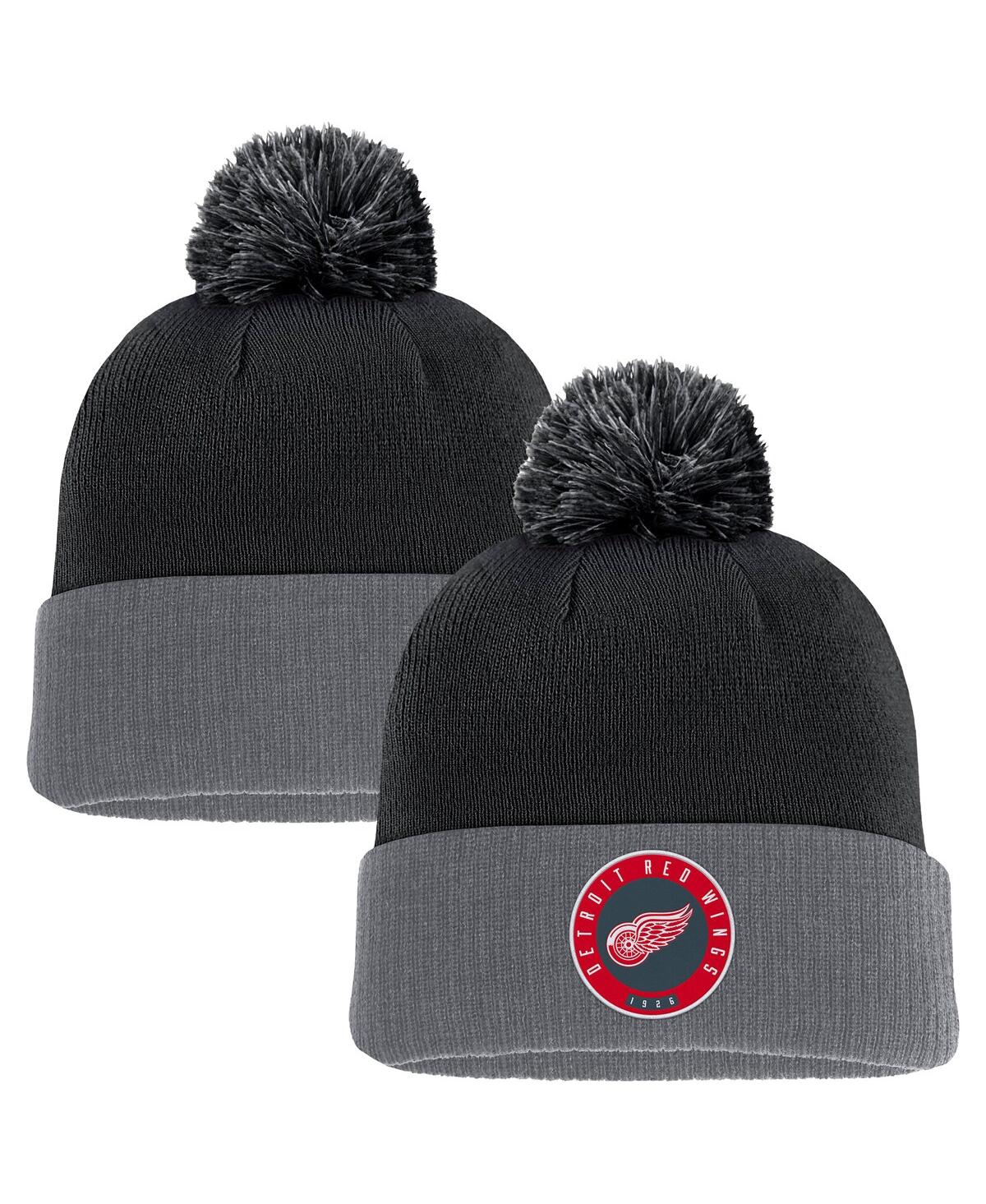 Fanatics Men's Black Detroit Red Wings Cuffed Knit Hat With Pom In Black