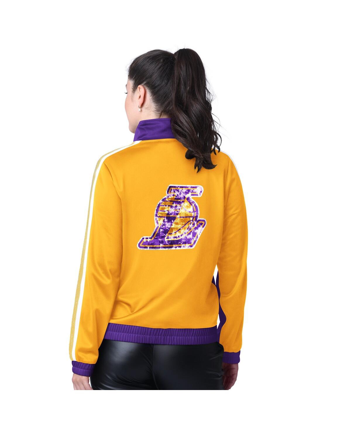 Shop G-iii 4her By Carl Banks Women's Purple/gold Los Angeles Lakers Rebel Sequin Bling Full-zip Track Jacket In Purple,gold