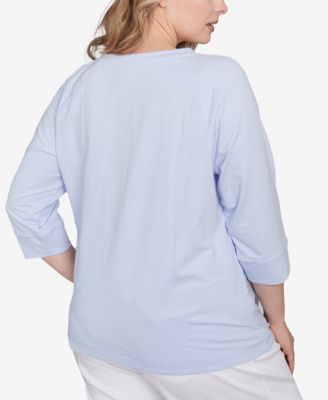 Plus Size Making Waves Pineapple Printed 3/4 Sleeve Top