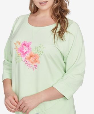Plus Size Hibiscus Print 3/4 Sleeve Top