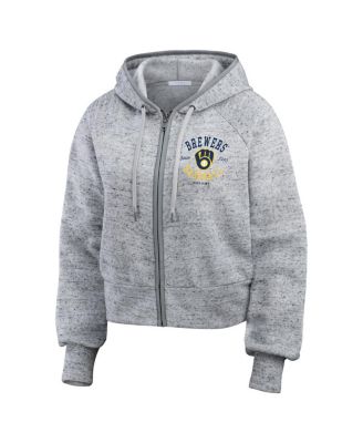 Women's Heather Gray Milwaukee Brewers Speckled Fleece Cropped Full-Zip Hoodie