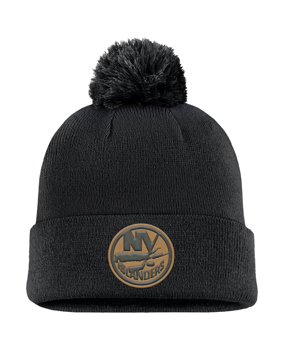 Fanatics Men's Black New York Islanders Military Appreciation Cuffed Knit Hat With Pom In Black