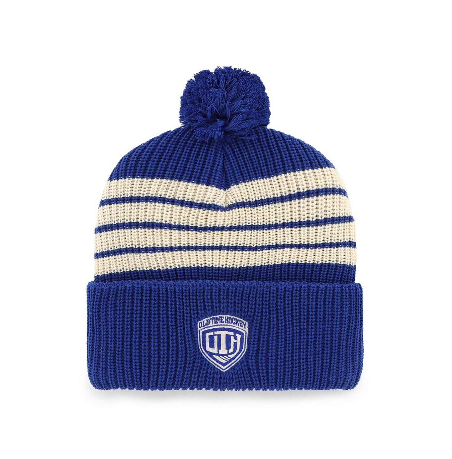 Мужская шапка '47 Brand Blue New York Rangers Old Time Hockey Barn Cuffed Knit Hat with Pom — фото 2
