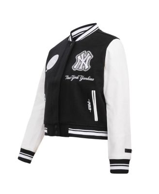 Women's Black New York Yankees Rib Wool Full-Zip Varsity Jacket