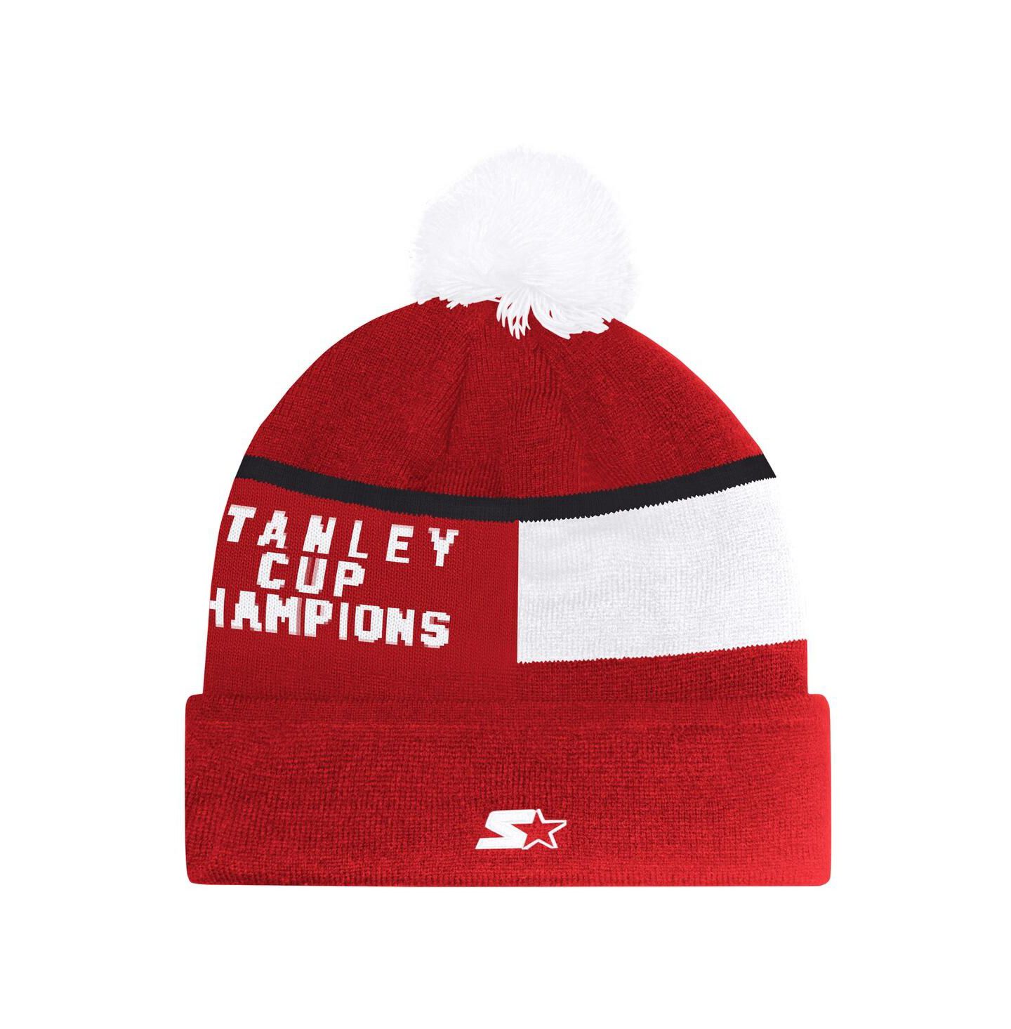 Мужская шапка Starter Red Detroit Red Wings Chyron Commemorative Cuffed Knit Hat with Pom — фото 2