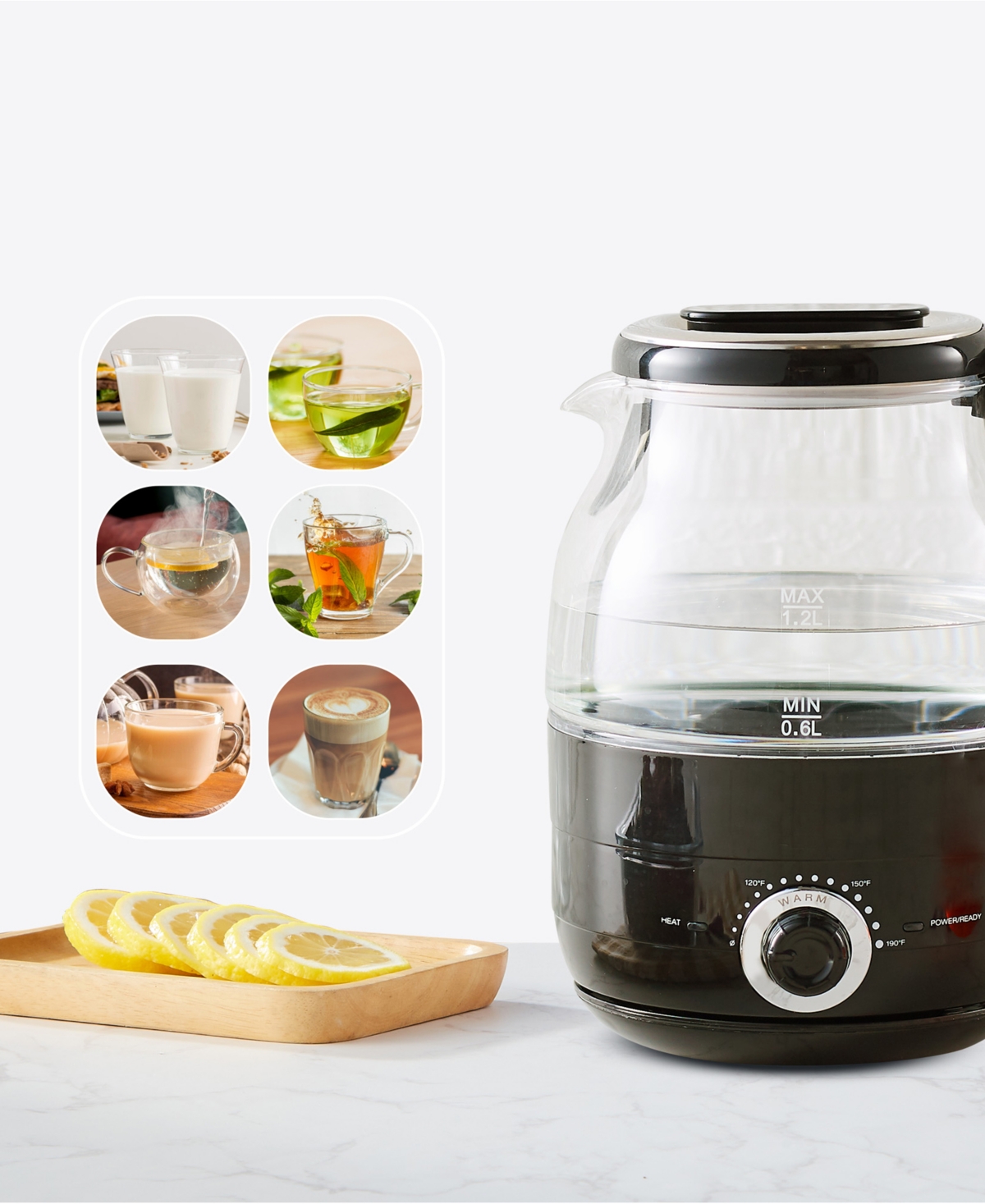 Elite Cuisine 1.25-quart Electric Honeypot Glass Kettle In Black