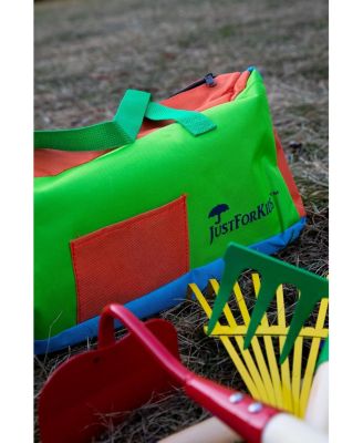 JustForKids Kids Garden Tool Set,detatchble, Portable 4-Piece Multicolored Set for Gardening, 2-Pack with Travel Bag, Ages 5+