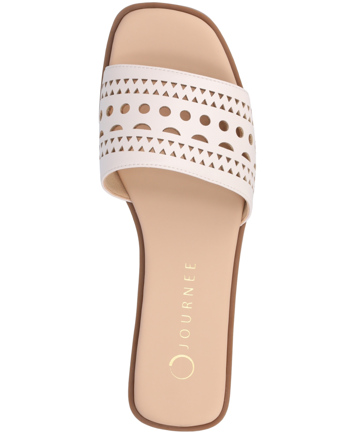 Shop Journee Collection Women's Brodie Perforated Slide Flat Sandals In Bone