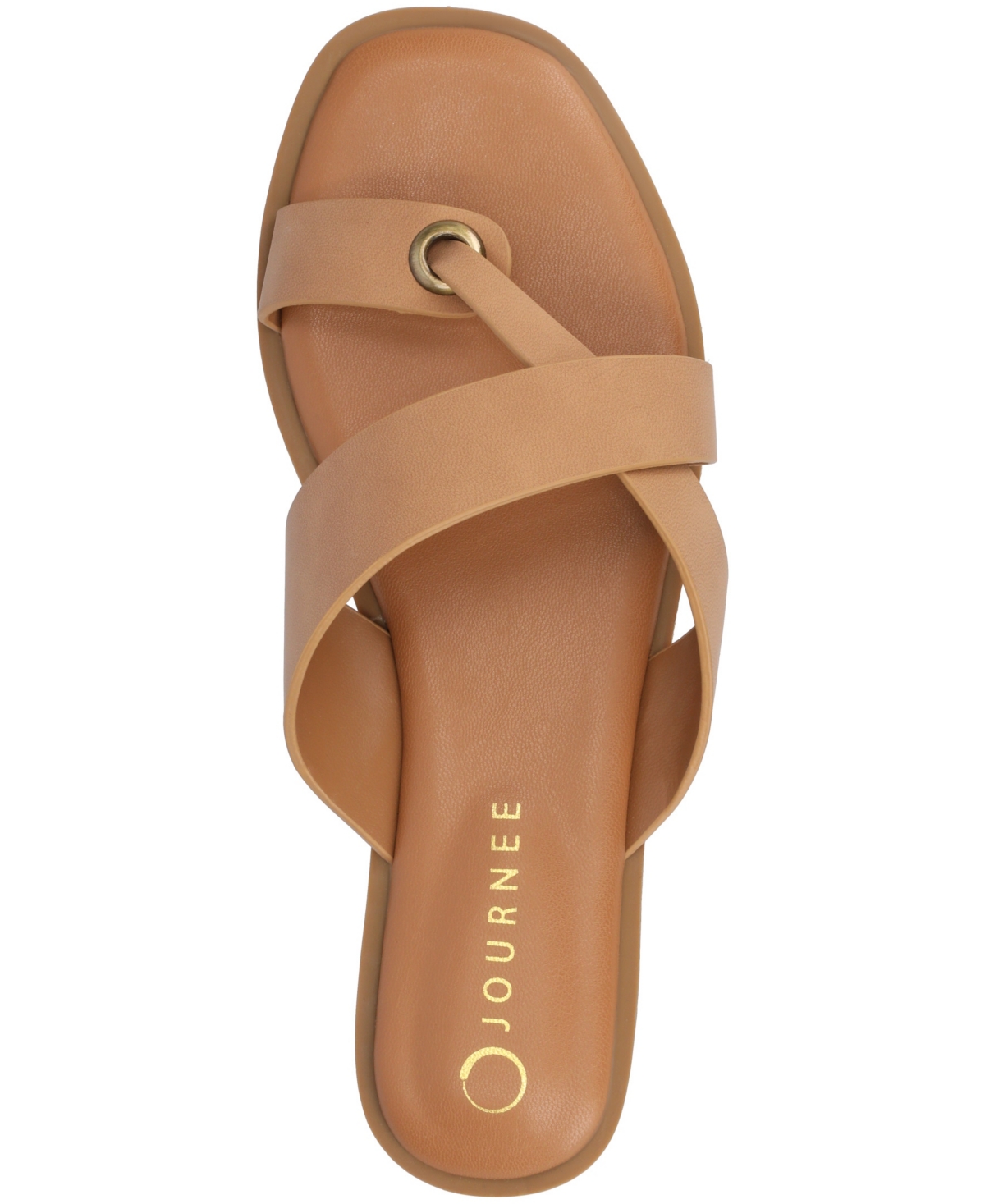 Shop Journee Collection Women's Prizzie Toe Ring Strappy Flat Sandals In Tan