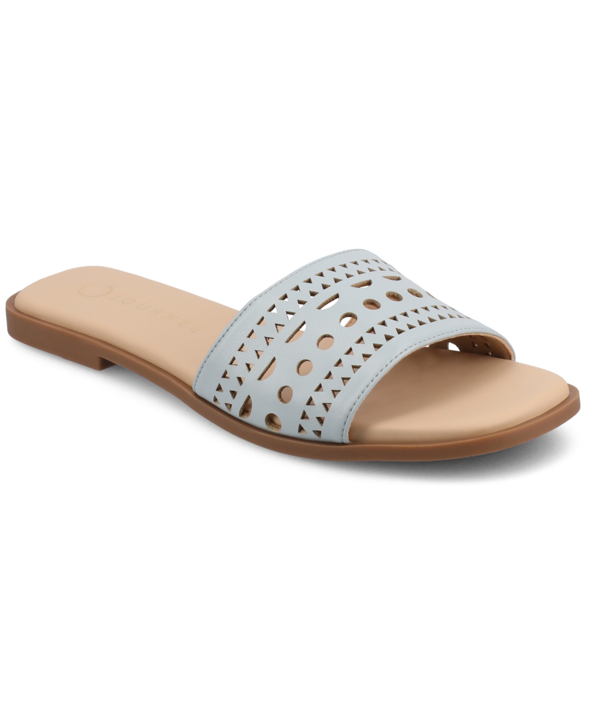 Shop Journee Collection Women's Brodie Perforated Slide Flat Sandals In Blue