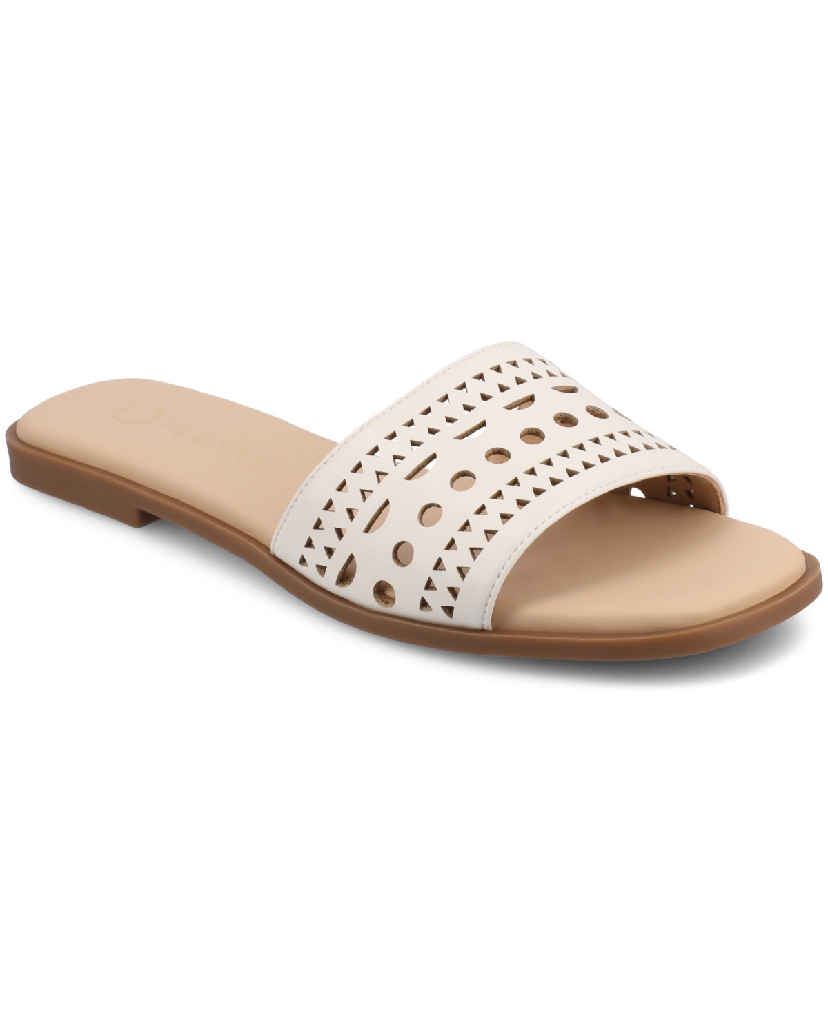 Shop Journee Collection Women's Brodie Perforated Slide Flat Sandals In Bone