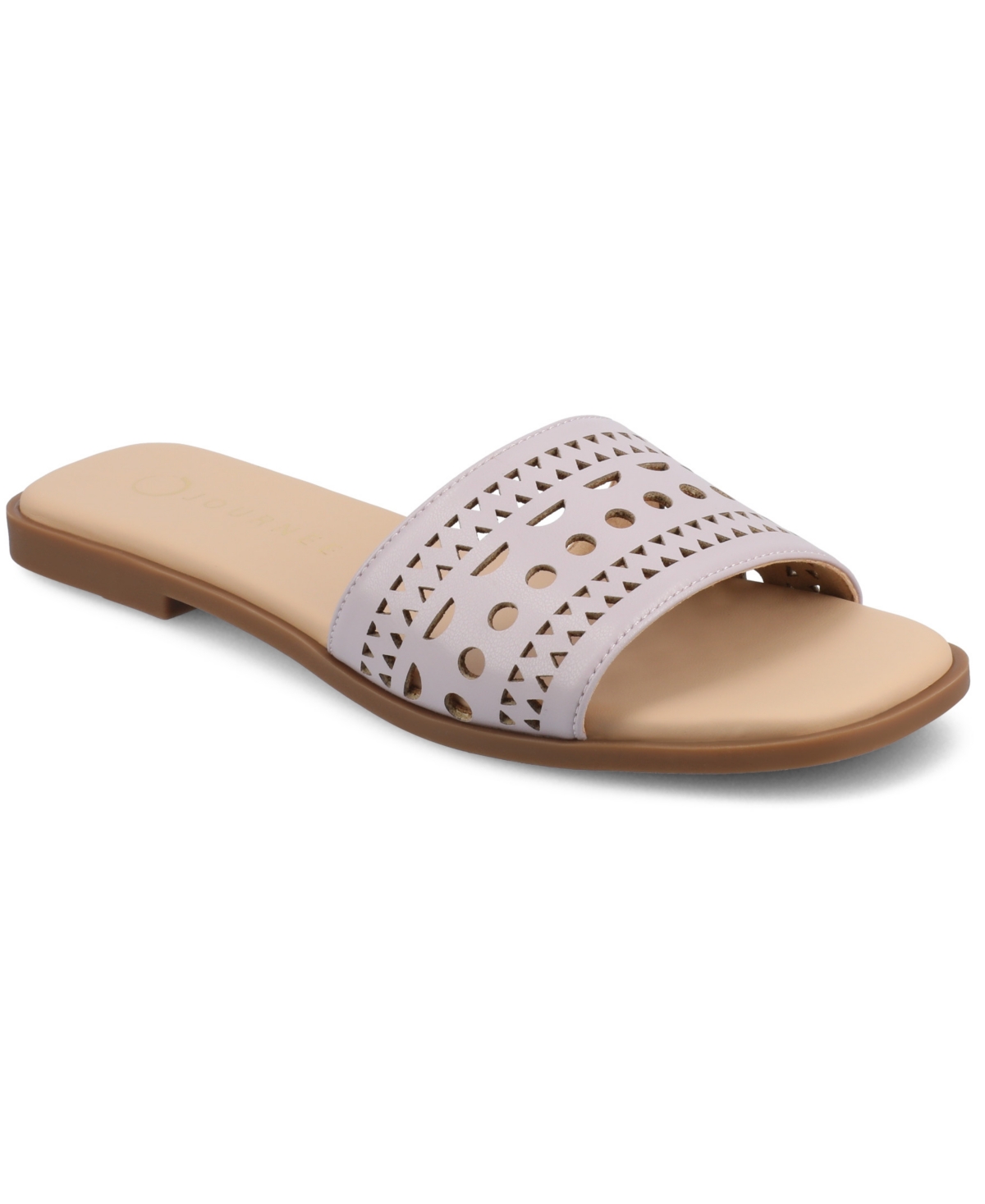 Shop Journee Collection Women's Brodie Perforated Slide Flat Sandals In Lilac