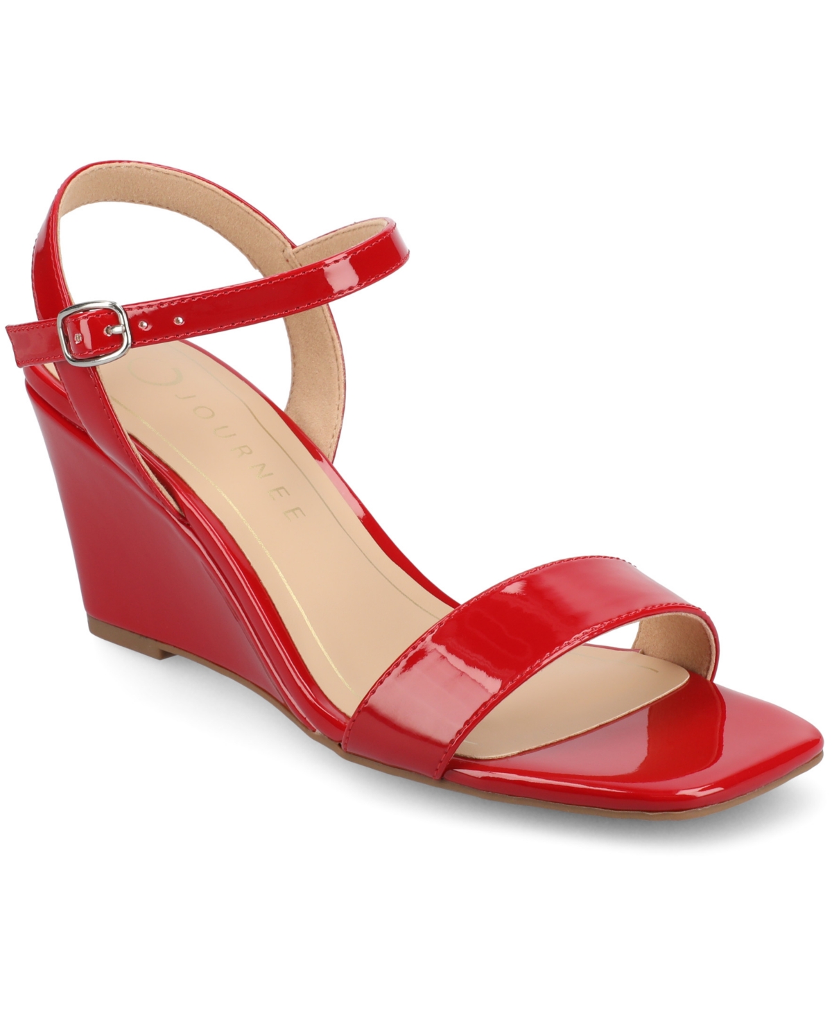 Journee Collection Women's Clayr Ankle Strap Wedge Sandals In Red Patent