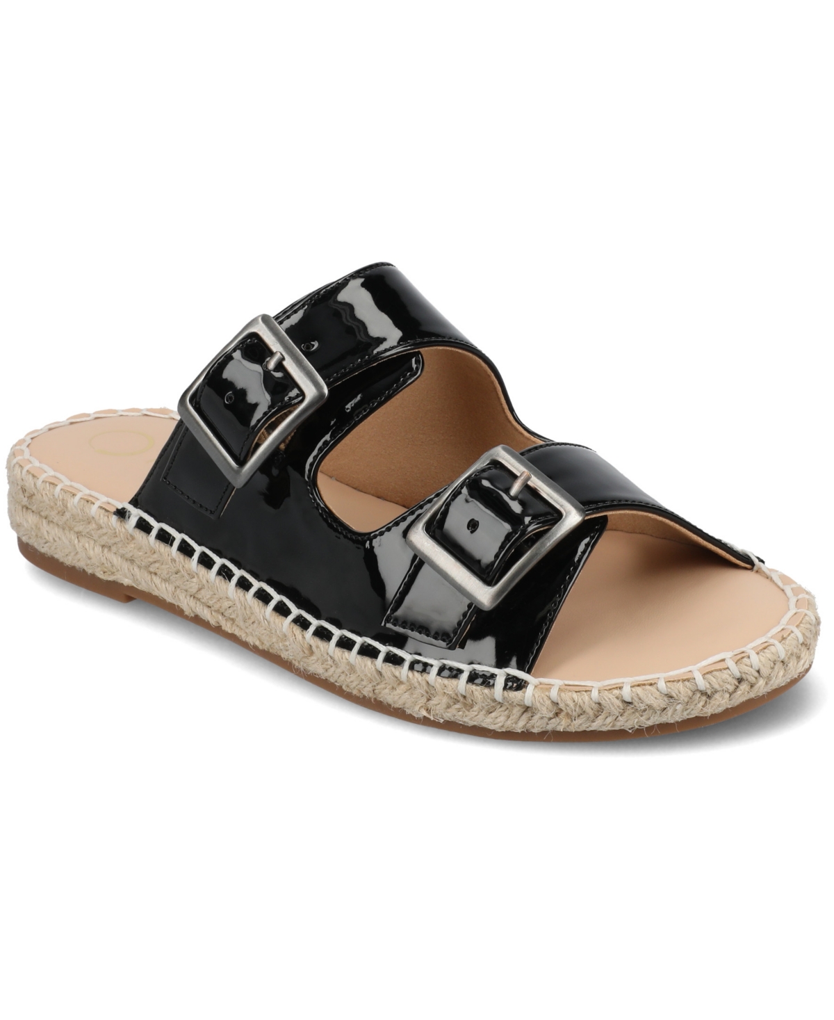Journee Collection Women's Tresah Double Strap Espadrille Sandals In Black Patent