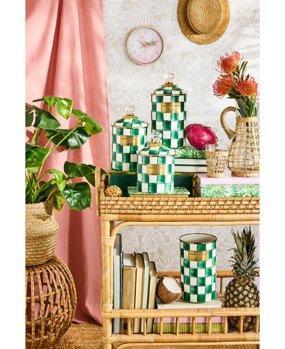 MACKENZIE-CHILDS EMERALD CHECK UTENSIL HOLDER 