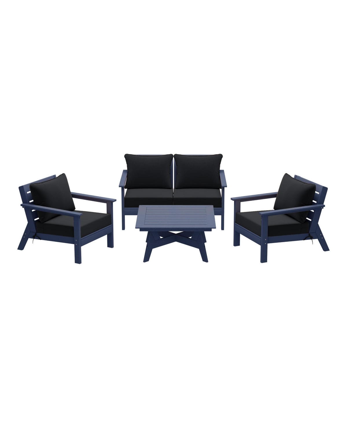 Outdoor 5-Piece Navy Blue Modular Sectional Patio Furniture Sofa Set