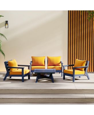 Outdoor 5-Piece Navy Blue Modular Sectional Patio Furniture Sofa Set