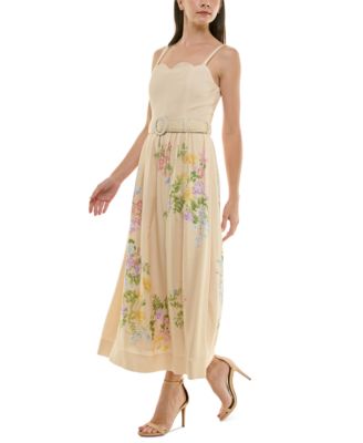 Taylor Women's Floral-Print Belted Fit & Flare Dress - Macy's