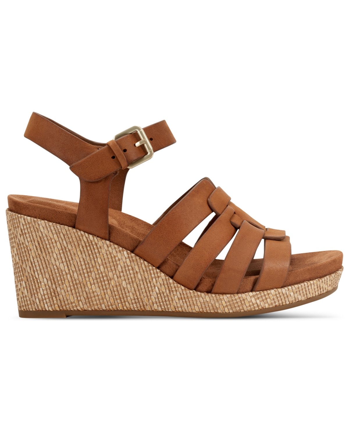 Shop Rockport Women's Bessa Open Toe Strappy Wedge Sandals In Cognac Leather