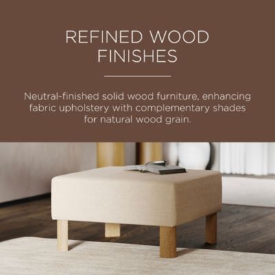 Lena Contemporary Upholstered Ottoman w/ Refined Natural Wood Finish